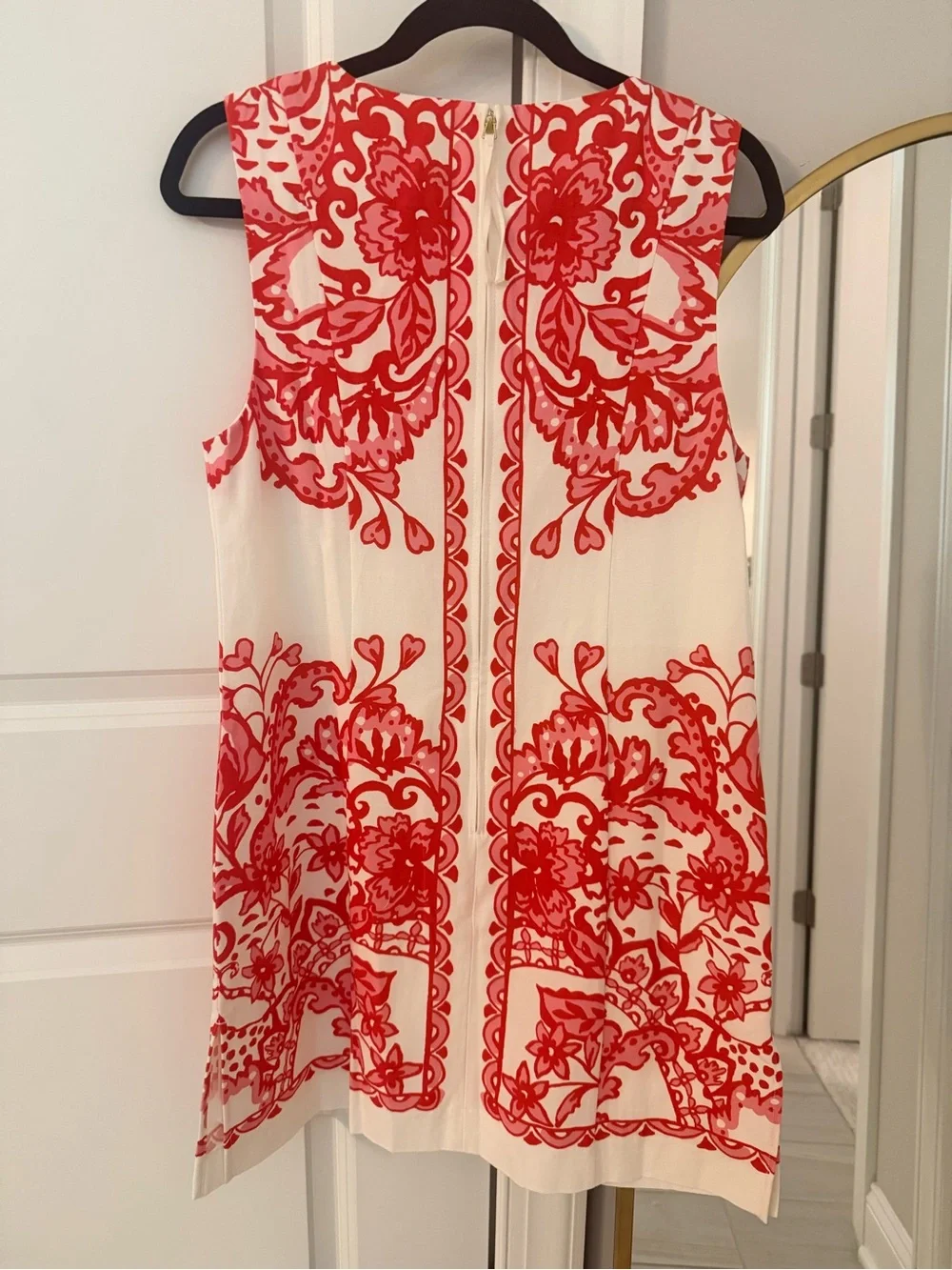 Lilly Pulitzer White Romper with Coral-Pink Floral Scroll Print